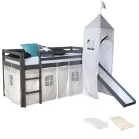 Homestyle4u Hochbett 90 x 200 cm Kiefer massiv grau