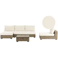 Beliani Lounge Set Grau Rattan 4-Sitzer Rechtsseitig mit Auflagen