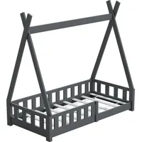 Hago HAGO24 Kinderbett 160x80cm Grau Tipi Bettgestell Holzhaus Zeltoptik