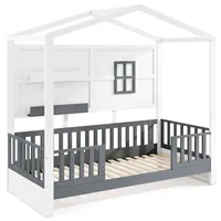 Costway Hausbett 90x200cm, Kinderbett mit Rausfallschutz, 2 Regalen, Holzbett
