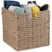 Relaxdays Aufbewahrungskorb Seegras, geflochtener Regalkorb, Ordnungskorb, Bad, HBT: 30