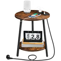 HOOBRO Beistelltisch mit Ladestation, runder Couchtisch mit 2 Ebenen,
