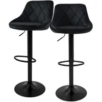 ML-Design Barhocker 2er Set aus Samt, Schwarz, mit Rückenlehne