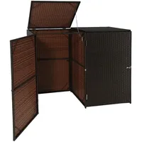 MCW 2er-Mülltonnenverkleidung MCW-E25, Mülltonnenbox Mülltonnenabdeckung, Poly-Rattan 2x120l braun