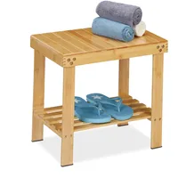 Relaxdays Badhocker aus Bambus, Sitzhocker mit extra Ablagefläche, HxBxT:
