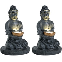 GLOBO 2er Set LED Solarleuchte, Buddha, Steinoptik, H 28
