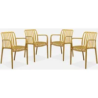 Sweeek 4er Set Gartensessel aus senfgelbem Kunststoff, stapelbar, lineares