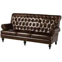 Massivmoebel24 Sofa 3-Sitzer Echtleder 196x84x94 braun CHESTERFIELD #107 -