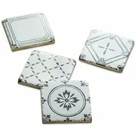 Loberon Untersetzer 4er Set Emma, handbemalte Fliesenoptik, rutschfeste Unterseite,