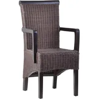 MiaMöbel Rattan Armlehnstuhl 'Larissa' braun Massivholz, Rattan Mahagoni