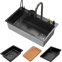 ML-Design Spülbecken aus Edelstahl, Anthrazit, mit ausziehbarem Wasserhahn -