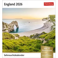 Harenberg England Sehnsuchtskalender 2026 - Wochenkalender mit 53 Postkarten