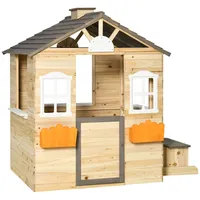 Outsunny Spielhaus für Kinder Holz Kinderspielhaus mit Briefkasten Fenster