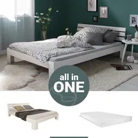 Homestyle4u Holzbett Weiß Kiefer Bettgestell - 144 cm X