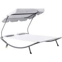 Outsunny Doppelliege Sonnenliege Relaxliege Rollbar mit Dach Stahl Cremeweiß