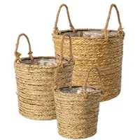 Creativ green 3 Seegras-Körbe TRANG mit Henkel Ø 20cm,