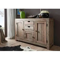 Massivmoebel24 Sideboard Sheesham 130x45x85 grau geölt NATURE GREY #86