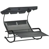 Outsunny Doppel-Sonnenliege Schaukelbank mit Sonnendach, Schaukelsessel mit Rollen, Gartenliege