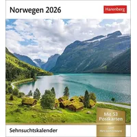 Harenberg Norwegen Sehnsuchtskalender 2026 - Wochenkalender mit 53 Postkarten