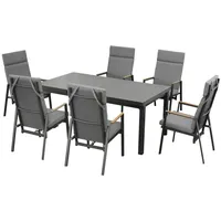 BellaVista "Boston 1" Gartenmöbel Set, 6x Hochlehner Stapelstühle, Ausziehtisch