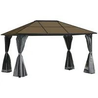 Outsunny Pavillon 4x3m Gartenpavillon Gazebo Partyzelt mit Seitenteilen, Netzseiten,