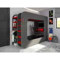Vente-unique Hochbett mit Gaming-Schreibtisch & Stauraum + LEDs -