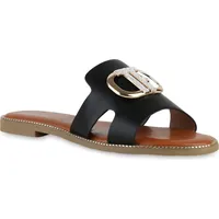 VAN HILL Damen Pantoletten Sandalen Strass Nieten Cut-Outs Schuhe