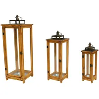 INDA-EXCLUSIV 3 Stk XXL Design Holz-Laternen Windlicht Gartenlaterne Edelstahldach