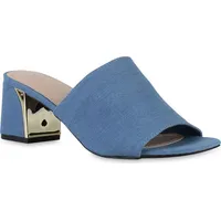VAN HILL Damen Pantoletten Blockabsatz Schuhe Blau, 38 -