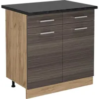 Vicco Küchenunterschrank R-Line, Edelgrau/Goldkraft Eiche, 80 cm, AP Anthrazit