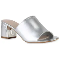 VAN HILL Damen Pantoletten Blockabsatz Schuhe 214205 Silber, 37