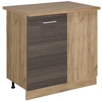 Vicco Eckunterschrank R-Line, Edelgrau/Goldkraft Eiche, 86 cm, AP Eiche