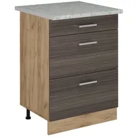 Vicco Küchenunterschrank R-Line, Edelgrau/Goldkraft Eiche, 60 cm AP Marmor