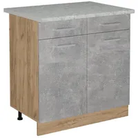 Vicco Küchenunterschrank R-Line, Beton/Goldkraft Eiche, 80 cm AP Marmor
