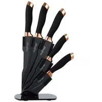 Cheffinger 6 tlg. Messerset Kochmesser Messerständer drehbar Messerblock Schwarz-Gold