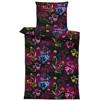 One-home Blumen Bettwäsche 155x220 cm Blümchen geblümt bunt schwarz