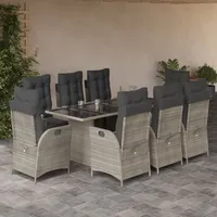 VidaXL 9-tlg. Garten-Essgruppe mit Kissen Hellgrau Poly Rattan