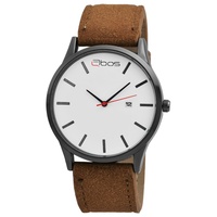 QBOS Herrenuhr mit Kunstlederionsarmband - Braun/Weiß