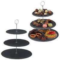 Relaxdays 2 x Etagere mit 3 Etagen, Schiefer, Kuchen,