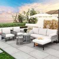 Flieks Gartenlounge Set 6-Sitzer, Gartenmöbel Sets mit 2 Couchtisch,
