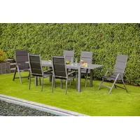 Greemotion Gartenmöbel-Set Grenada 3, 7-teilig, Ausziehtisch, Klappsessel, Stapelstühle, Textilene,