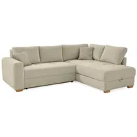 Luma-home ECKSOFA-DAUERSCHLÄFER Boxspring Federkern-Couch Topper Bettkasten, Cord Beige Grau