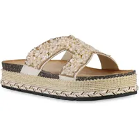 VAN HILL Damen Pantoletten Sandaletten Nieten Zierperlen Plateau Schuhe