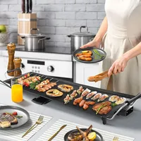 Goplus Elektrogrill 1800W, Teppanyaki Grillplatte mit Antihaftebeschichtung, Tischgrill inkl.