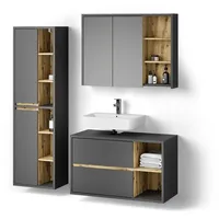 Livinity® Badmöbel-Set, Anthrazit, Eiche, Holzwerkstoff, 18 Fächer, 2 Schubladen,