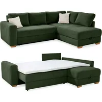 Luma-home Ecksofa-Dauerschläfer Boxspring Federkern-Couch Topper Bettkasten in Cord Grün