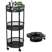 Spetebo Metall Rollwagen schwarz rund mit 3 Ablagen klappbar
