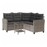 VidaXL Gartensofa in L-Form mit Tisch und Kissen Grau