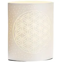 Gilde Lampe Tischleuchte aus Porzellan weiß - Motiv: Lebensblume