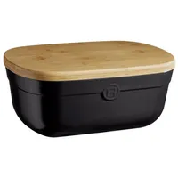 Emile Henry Brotkasten aus Keramik + Holzdeckel, 35,6 cm,